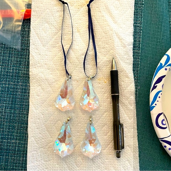 Swarovski Four Crystal Rounded Pendalogue Two Pieces have Ribbon about 2 Inches - Picture 4 of 11
